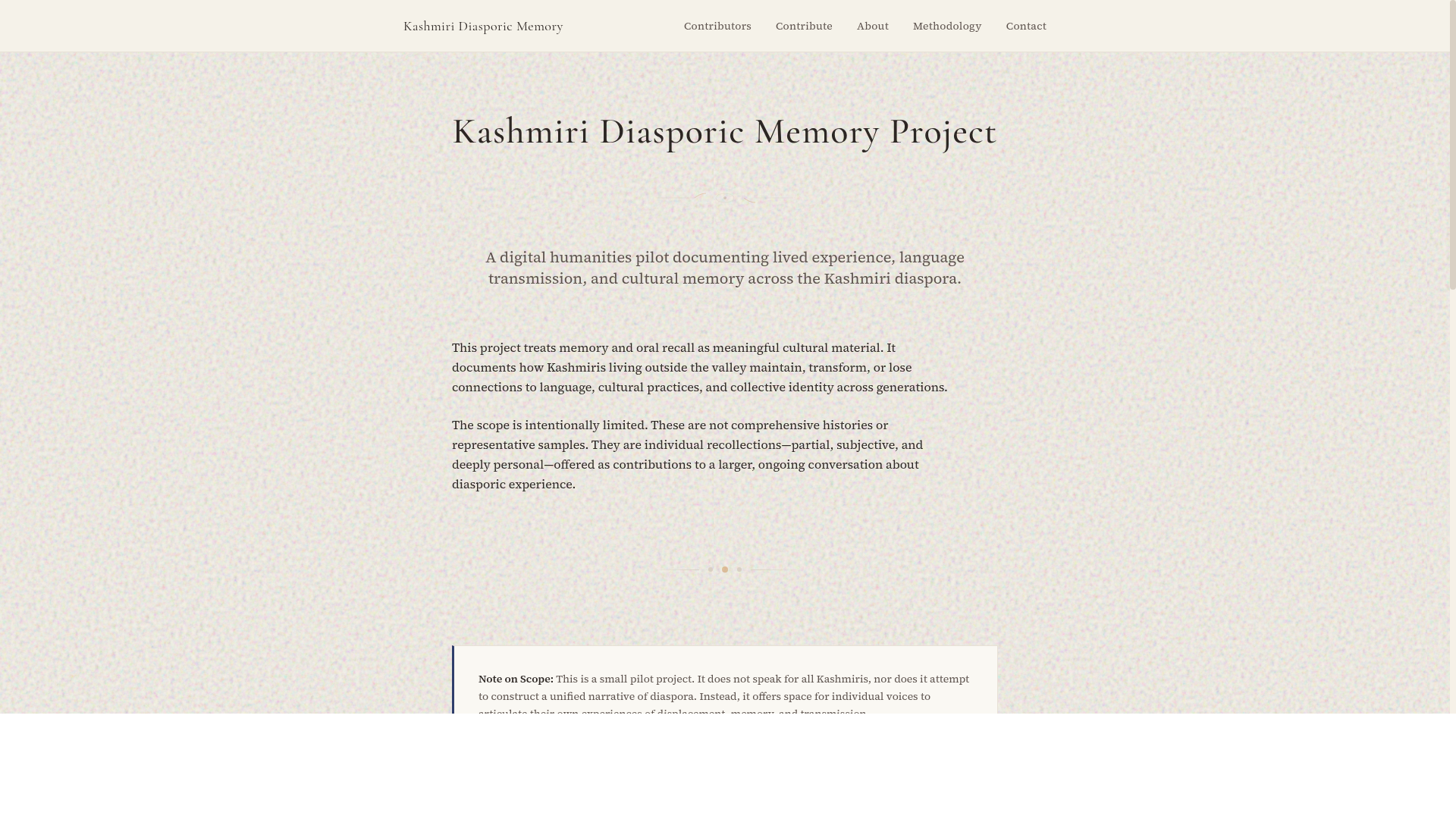 Kashmiri Diasporic Memory Project website screenshot